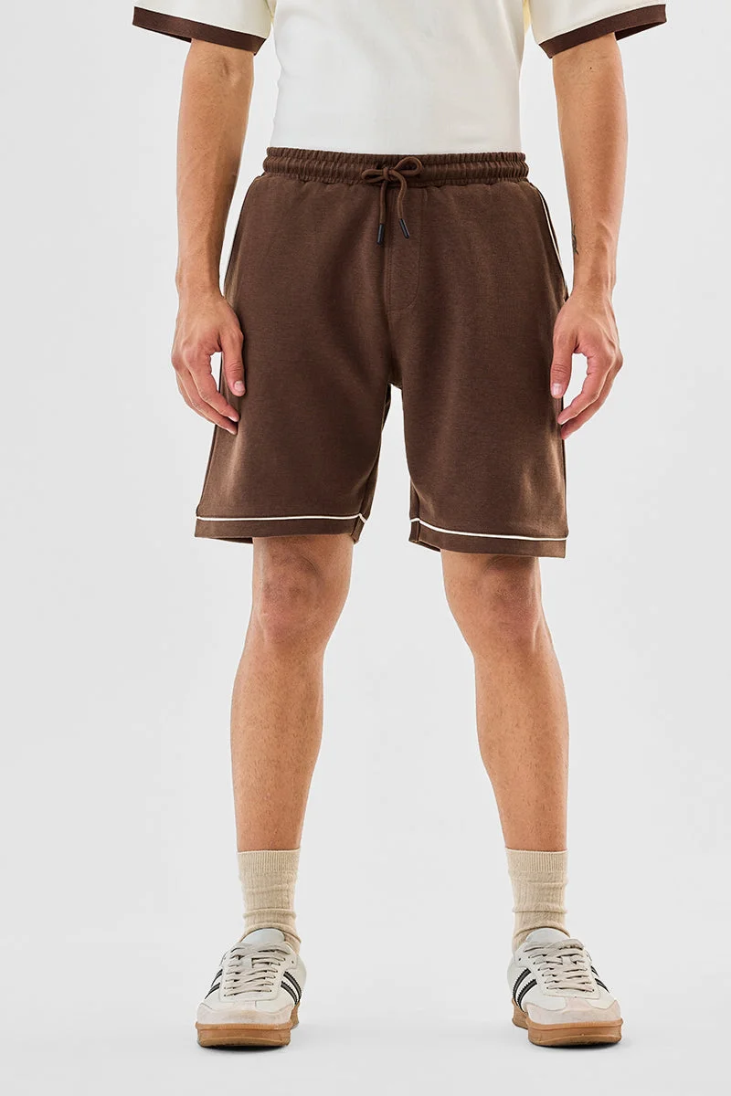 Snitch Brown 100% Cotton Regular Fit Shorts for Men | Best Price UAE